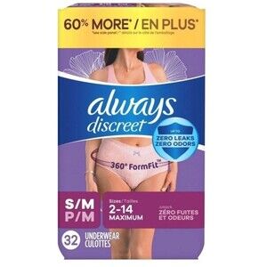 Always Discreet Incontinence Underwear for Women S/M  Maximum Absorb 32 Ct